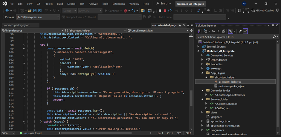 Dashboard calls AI API
